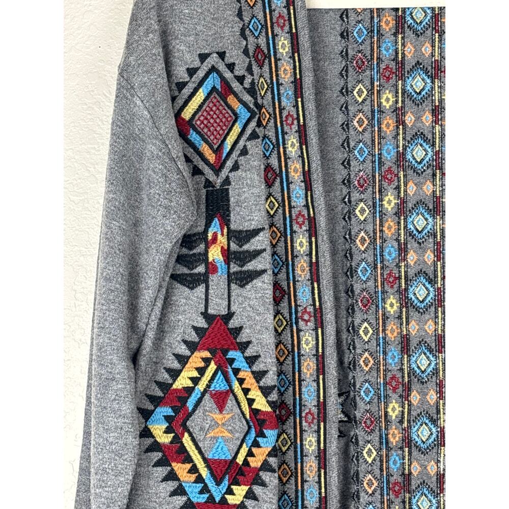 Andree by UNIT Bohemian Tribal Embroidered Open Long Line Cardigan Duster Size S - Picture 4 of 10